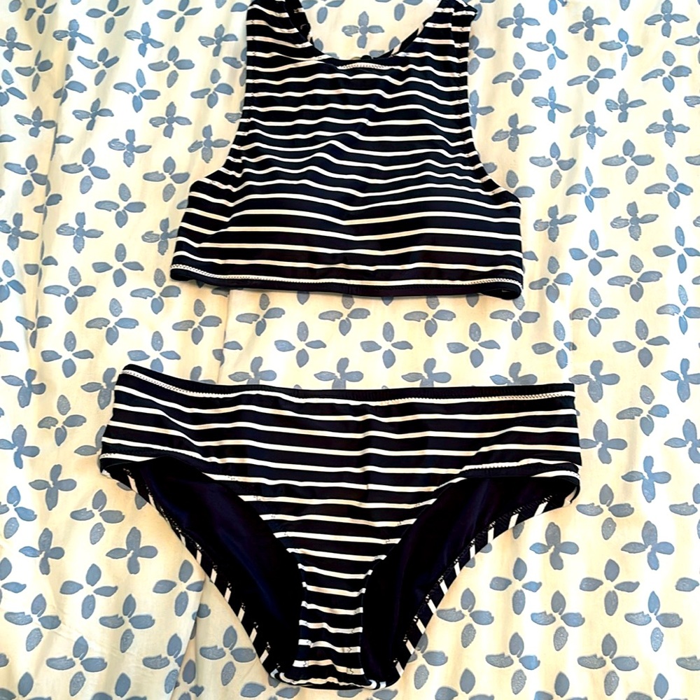 Gap navy and white striped bathing suit